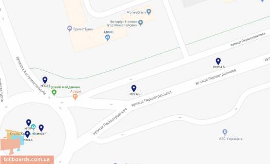 Білборд, Бігборд (Борд)  B у Нікополі, 6х3  вул.Першотравнева, навпроти буд. №1, центральна кільцева розв'язка міста схема