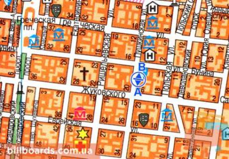 Ситилайт  в Одессе Пушкинская ул., 19, в сторону Жуковского ул. схема