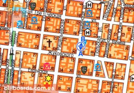 Ситилайт  в Одессе Пушкинская ул., 19, в сторону Бунина ул. схема