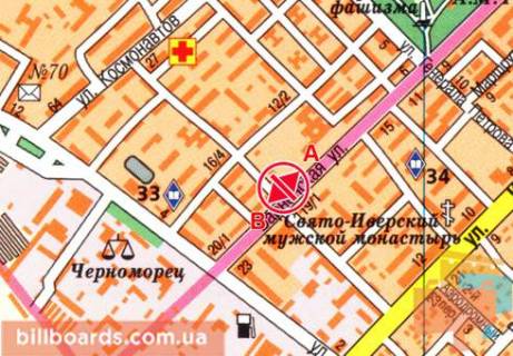Білборд, Бігборд (Борд)   у Одесі Варненская ул., 16/1, в центр схема