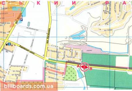 Билборд  в Полтаве Харьковское шоссе, возле гостиницы "Бавария", в сторону Европейской ул. (бывш. Фрунзе ул.) схема