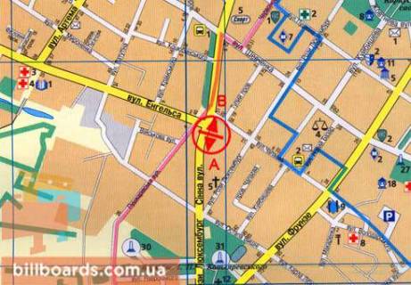 Билборд  в Полтаве Сенная ул. / Гончара ул. (бывш. Энгельса ул.), возле АЗС "Окко", в сторону Вишни ул. схема