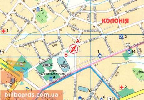 Билборд  в Полтаве Независимости пл. / Театральная ул., возле автостоянки схема