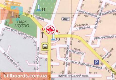 Билборд A в Прилуках, 3x6  Євгена Коновальця вул. схема