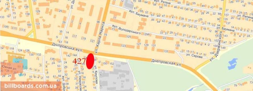 Билборд  в Павлограде Днепровская ул., 146 / Центральная ул. (бывш. К.Маркса ул.) схема
