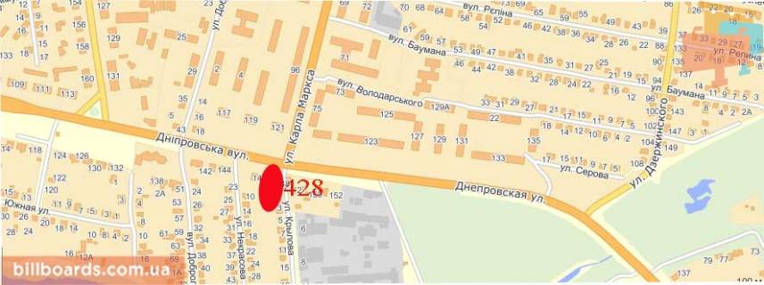 Билборд  в Павлограде Днепровская ул., 146 / Центральная ул. (бывш. К.Маркса ул.) схема