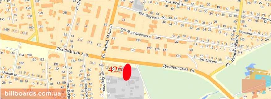 Білборд, Бігборд (Борд)   у Павлограді Днепровская ул., 152 / Богуна ул. (бывш. Калинина ул.) схема
