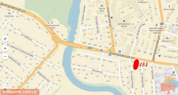 Билборд  в Павлограде Днепровская ул., 140 / Некрасова ул. схема