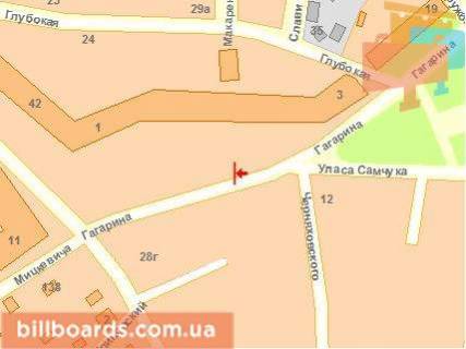 Билборд A в Ровно Гагаріна вул. - Самчука вул. схема