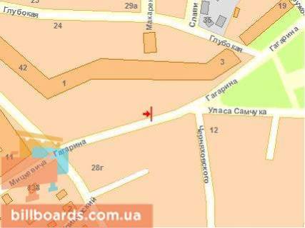 Билборд B в Ровно Гагаріна вул. - Самчука вул. схема