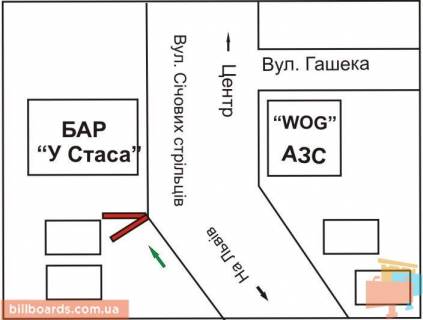 Билборд B в Ровно Дубенська вул. (колиш. Січових Стрільців вул.), в'їзд зі Львова схема