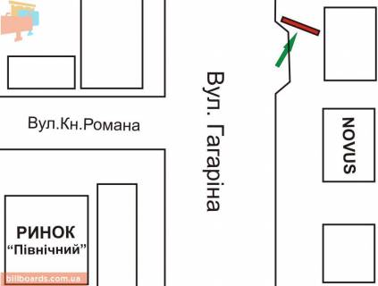 Билборд A в Ровно Гагаріна вул. - Романа вул. схема