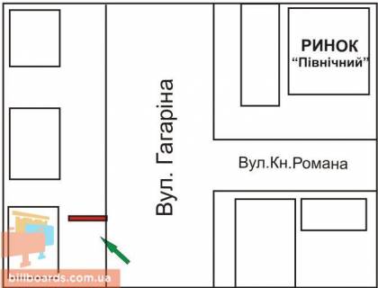 Билборд B в Ровно Гагаріна вул. - Романа вул. схема