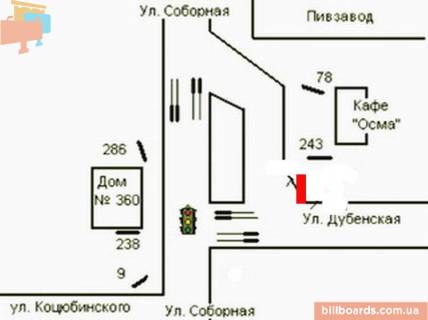 Билборд B в Ровно Соборна вул. - Дубенська вул. схема