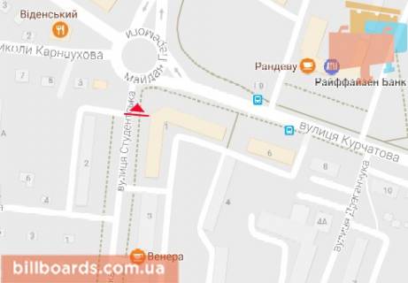 Билборд  в Ровно Студенческая ул. - Курчатова ул. схема