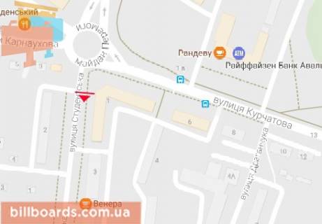 Билборд  в Ровно Студенческая ул. - Курчатова ул. схема