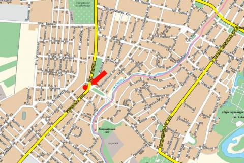 Билборд A в Сумах Роменська вул. / Бандери вул. (кол. Баумана вул.) / 20-річчя Перемоги вул., з центру схема