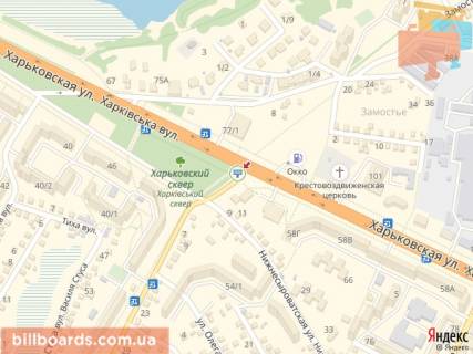 Билборд A в Сумах Табали вул. (колиш. Паризької Комуни вул.), 44 - Харківська вул. схема