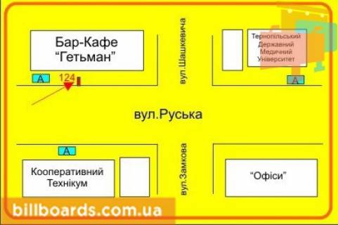 Ситилайт B в Тернополе Русская ул., 18, возле Idea Bank схема