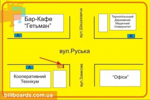 Ситилайт A в Тернополе Русская ул., 17, возле Ощадбанка схема