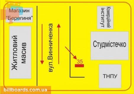 Ситилайт B в Тернополе Винниченко ул., 2 / Мира ул., напротив супермаркета "АТБ" схема