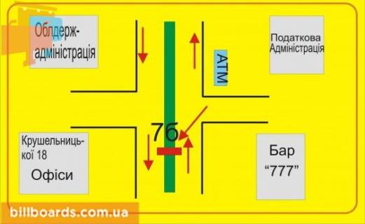 Ситилайт B в Тернополе Крушельницкой ул., 18, возле магазина "Велосити" схема