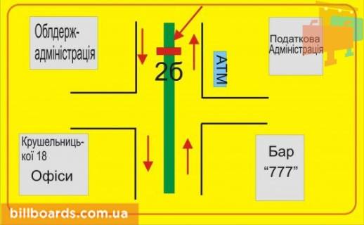Ситилайт B в Тернополе Крушельницкой ул., 1, возле художественного музея, разделитель схема