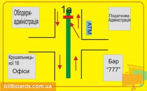 Ситилайт A в Тернополе Крушельницкой ул., 1, возле художественного музея, разделитель схема