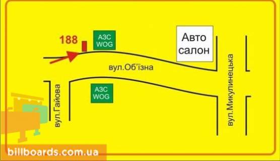 Билборд B в Тернополе Объездная дорога / Глубокая ул., возле АЗС "WOG" схема