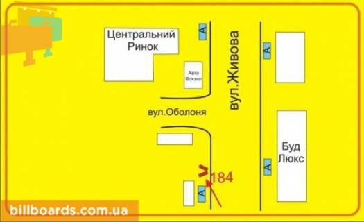 Билборд B в Тернополе Живова ул. / Стадниковой ул., возле остановки схема