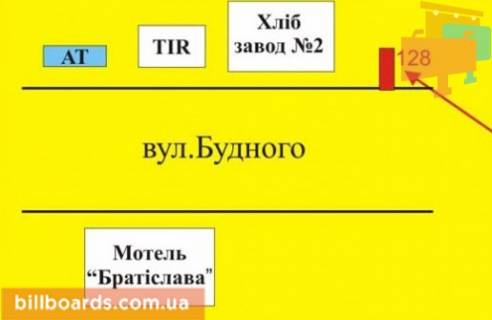 Билборд A в Тернополе Будного ул., возле хлебозавода, АЗС "Укрнафта" схема