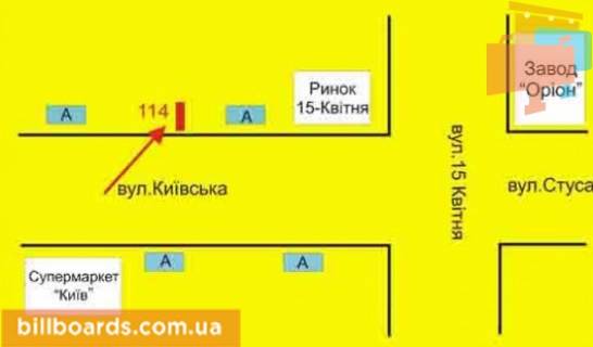 Билборд B в Тернополе Киевская ул., 3, возле магазина "Watsons", Приватбанка схема