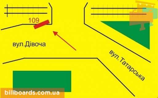 Білборд, Бігборд (Борд)  A у Тернополі Девичья ул. / Татарская ул., заезд на Горбатый мост схема