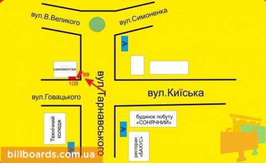 Билборд A в Тернополе Тарнавского ул., 7 / Головацкого ул. схема