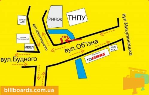 Білборд, Бігборд (Борд)  A у Тернополі Будного ул. / Шептицкого ул., в сторону Винниченка ул. схема