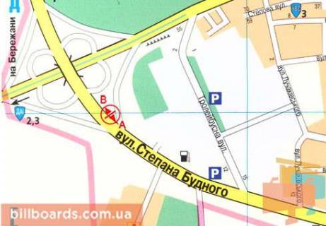 Билборд  в Тернополе Будного ул., 48, возле АЗС "Shell", из центра схема