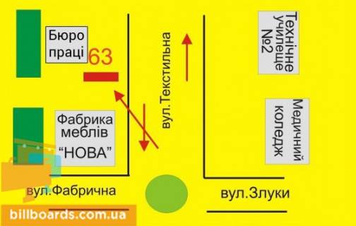 Билборд B в Тернополе Текстильная ул., 6, возле магазина мебели "Нова" схема