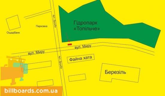 Білборд, Бігборд (Борд)  B у Тернополі Мира ул. / Дружбы ул. схема