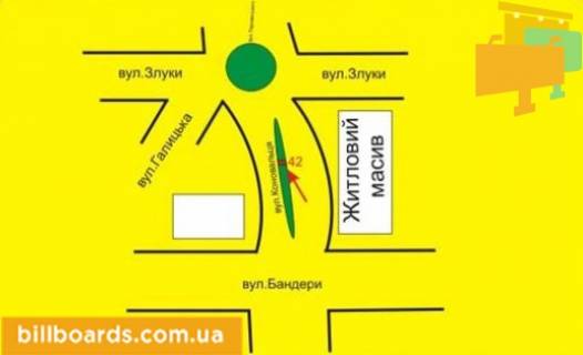 Білборд, Бігборд (Борд)  A у Тернополі Коновальца ул., возле Приватбанка, разделитель схема