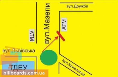 Билборд A в Тернополе Победы пл. / Мазепы ул., 17, возле банка Credit Agricole, магазина "Watsons" схема