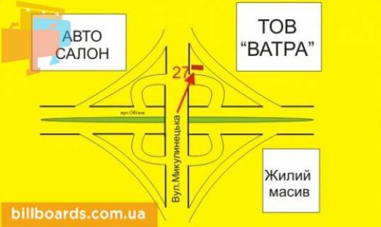 Билборд A в Тернополе Микулинецкая ул. / Будного ул., клеверный мост схема