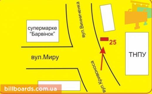Билборд A в Тернополе Кривоноса ул. / Мира ул., возле супермаркета "АТБ" схема