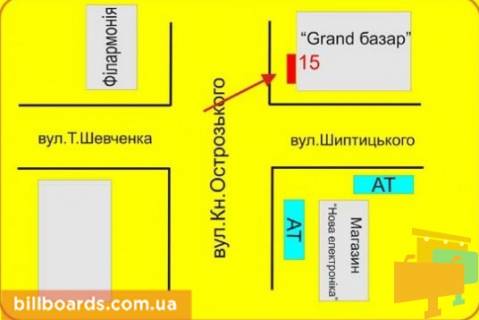 Билборд A в Тернополе Острожского ул., 14 / Шептицкого ул., фасад схема