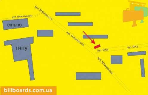 Билборд B в Тернополе Кривоноса ул. / Мира ул., возле супермаркета "АТБ" схема