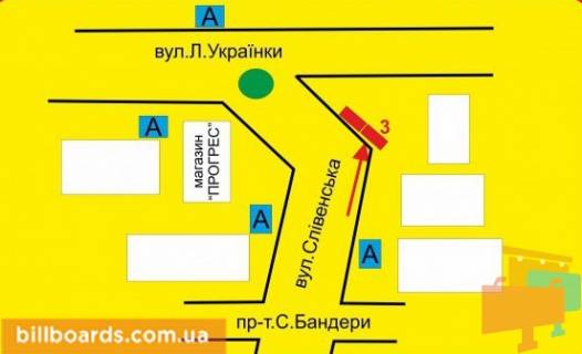 Билборд A в Тернополе Сливенская ул., 15, возле магазина "Прогрес", правая схема