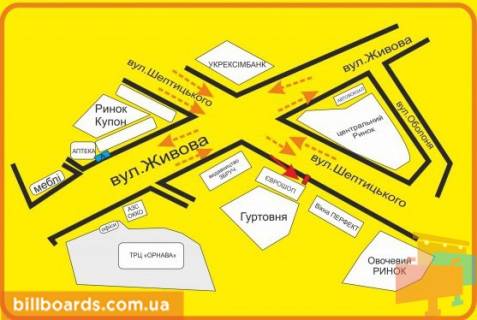 Ситилайт A в Тернополе Шептицкого ул., Центральный рынок, возле магазина "Еврошоп" схема