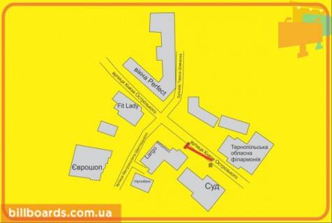 Ситилайт B в Тернополе Острожского ул., 14, возле остановки схема