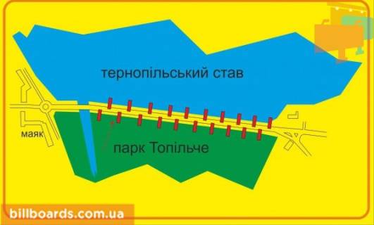 Сiтiлайт A у Тернополі Русская ул., возле парка "Топильче", дамба, в центр схема