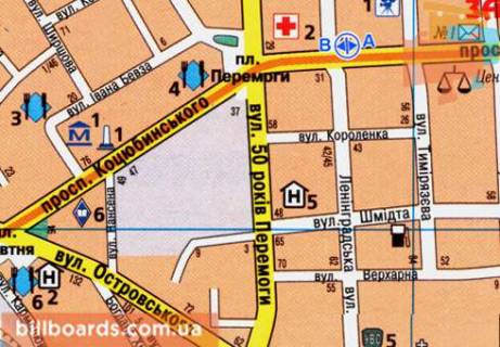 Скроллер B в Виннице, 2.3x3.14  Коцюбинського просп., 42 - Олександра Довженка вул. (Ленінградська вул.) - 480462 схема