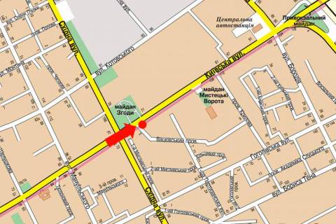 Призма A в Житомире, 3x6  Київська вул. / Вацківський пр., навпроти ТРЦ "Глобал", супермаркетів "Фокстрот", "Ельдорадо", "Comfy", "Караван" - 18404 схема